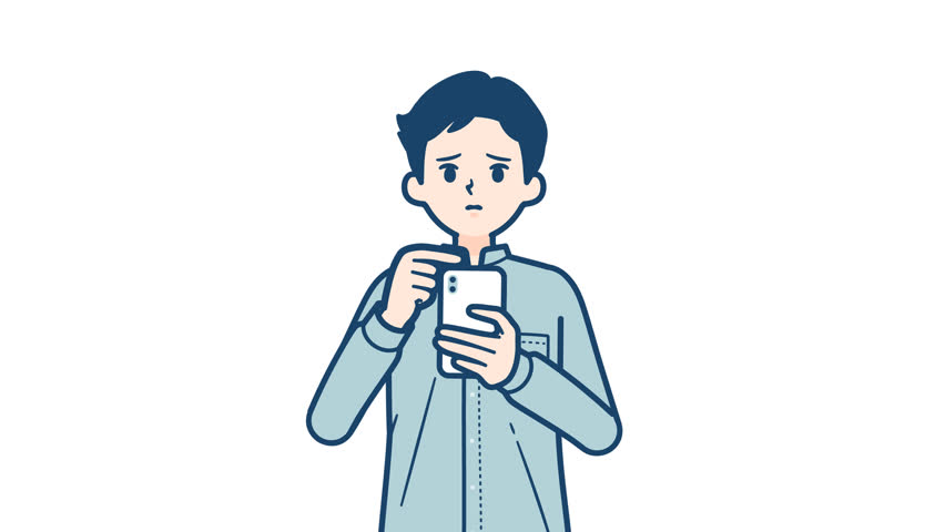 stand collar shirt man_smartphone do not understand_with alpha channel