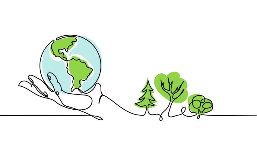 World environment day minimalist background, single line animated illustration. One continuous self drawing line animation, footage with lettering environment day