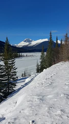 Athabasca River in winter south of Jasper, Jasper National Park, Alberta, Canada