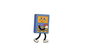 Groovy Retro Cartoon Calculator Character, walking in a seamless loop animation. Transparent background for easy use in designs and overlays - Powered by Shutterstock - Get 15% off with code: PIKWIZARD15