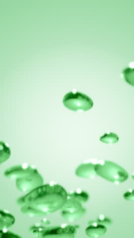 Floating green serum liquid droplets and bubbles. Aloe vera or green tea natural extracts. Skincare hydration and organic beauty products. Eco cosmetic treatments and wellness concepts