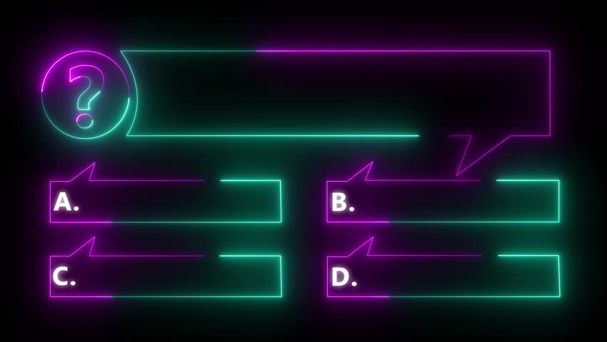 Question and test menu choice quiz show question and answers with option. Quiz Neon Line Animation with option selection on black background.