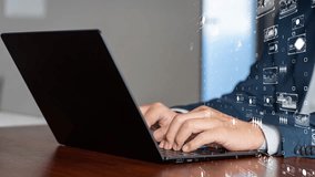 Corporate digital transformation, business executive using a laptop with futuristic data interface - Powered by Shutterstock - Get 15% off with code: PIKWIZARD15