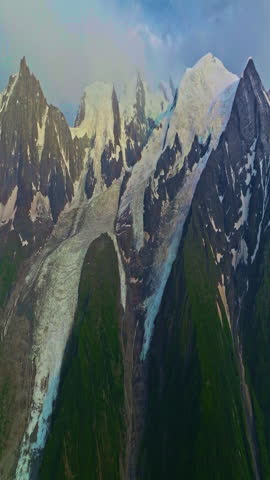 Drone view of Chamonix. Chamonix-Mont-Blanc is a resort town in France near the border with Switzerland and Italy. It is located at the foot of Mont Blanc, the highest peak in the Alps