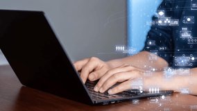 Corporate digital transformation, business executive using a laptop with futuristic data interface - Powered by Shutterstock - Get 15% off with code: PIKWIZARD15