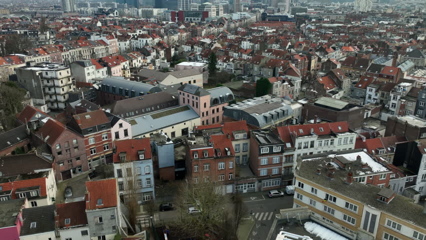 Brussels City Skyline Aerial Reveal - Dolly In, Tilt Up