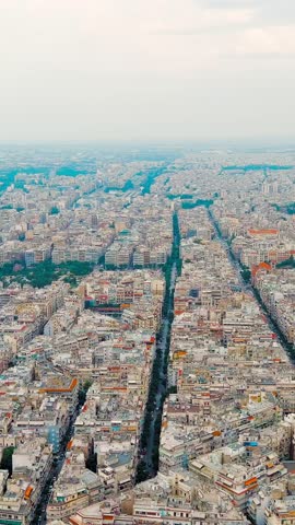 Vertical video. Thessaloniki, Greece. Panorama of the central part of the city. Summer, Aerial View. Rich colors