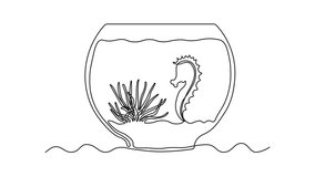Abstract aquarium with algae, seaweed and seahorse. Self drawing animation one continuous line draw, logo - Powered by Shutterstock - Get 15% off with code: PIKWIZARD15