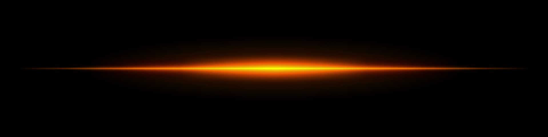 Horizontal light flare with warm glow on a black background. Orange energy beam with smooth gradient effect, cinematic lens reflection, futuristic shine.