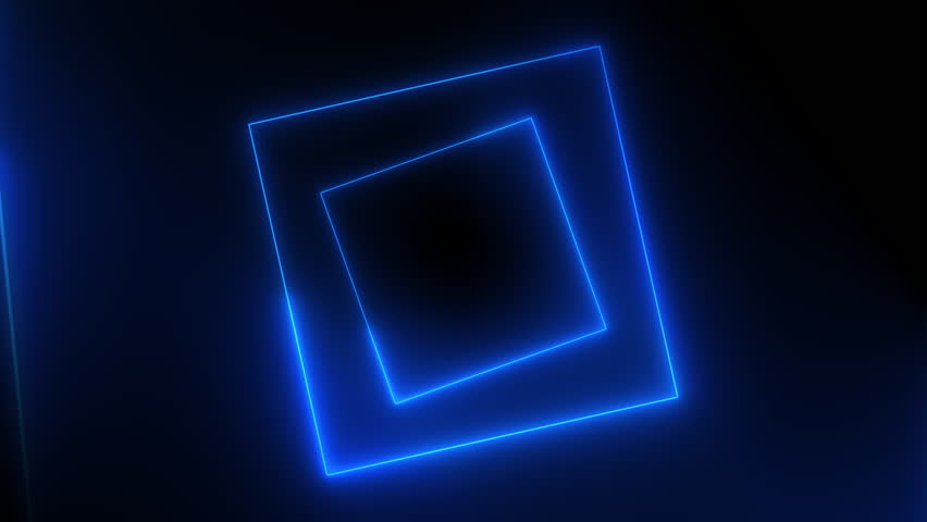 Glowing Blue Neon Square Frames on Black Background