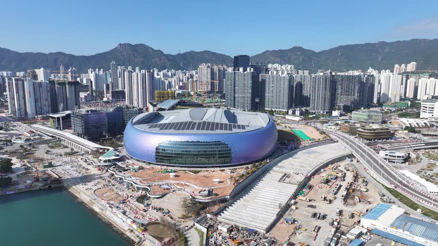 Kai Tak Sports Park Cruise Terminal Hong Kong Kowloon city, a multi-purpose athletes venue stadium and public sports ground with commercial and residential construction project near Victoria harbour