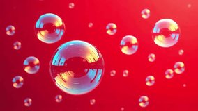 A striking minimalist composition featuring a translucent, iridescent bubble suspended against a bold crimson-red background. Light refracts through the bubble's delicate surface - Powered by Shutterstock - Get 15% off with code: PIKWIZARD15