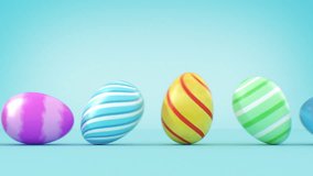 Beautiful Easter Eggs Rolling on Blue Background Seamless Colorful Illustration. Painted Multicolor Eggs Moving Looped 3d Animation. Egg Hunting, Happy Easter New Life Symbol Concept 4k. - Powered by Shutterstock - Get 15% off with code: PIKWIZARD15