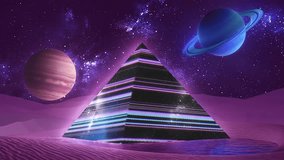 A stunning Futuristic Neon Pyramid set within an expansive and mystical Cosmic Landscape. 3D Illustration - Powered by Shutterstock - Get 15% off with code: PIKWIZARD15