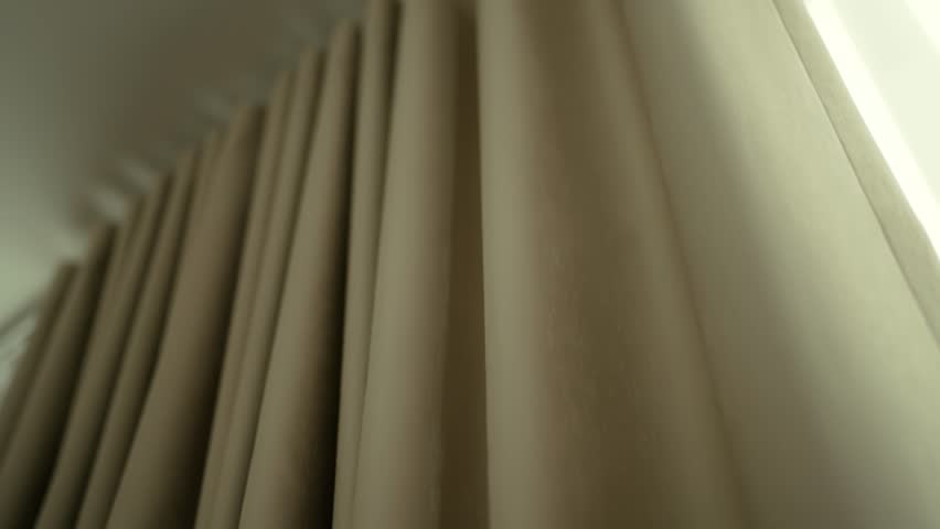 Close up view of beige curtains hanging in a home, Elegant beige curtains, Stylish insulated curtains for windows
