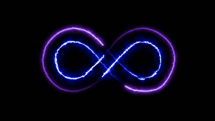 Fire effect going on infinity symbol icon animation 4k footage clip. Neon style motion line icon infinite abstract Abstract background with infinity sign. Digital background Seamless loop.