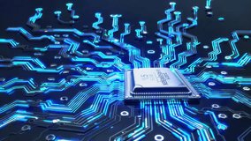 A stunningly detailed closeup of a microchip surrounded by mesmerizing glowing circuit patterns and designs - Powered by Shutterstock - Get 15% off with code: PIKWIZARD15