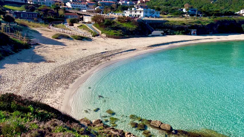Panoramic view of the white sand beach of Santa Teresa di Gallura, Northern Sardinia	