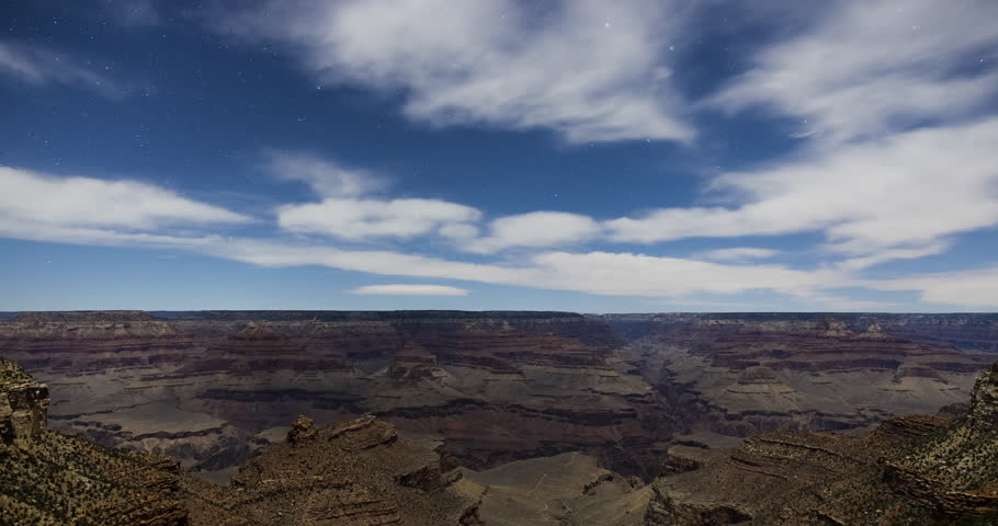 Clouds and Stars in Motion over Grand Canyon at Night in Time-lapse