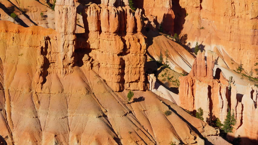 Details in Bryce Canyon National Park in Utah with camera lift up. Bryce Canyon is a collection of giant natural amphitheaters along the eastern side of the Paunsaugunt Plateau