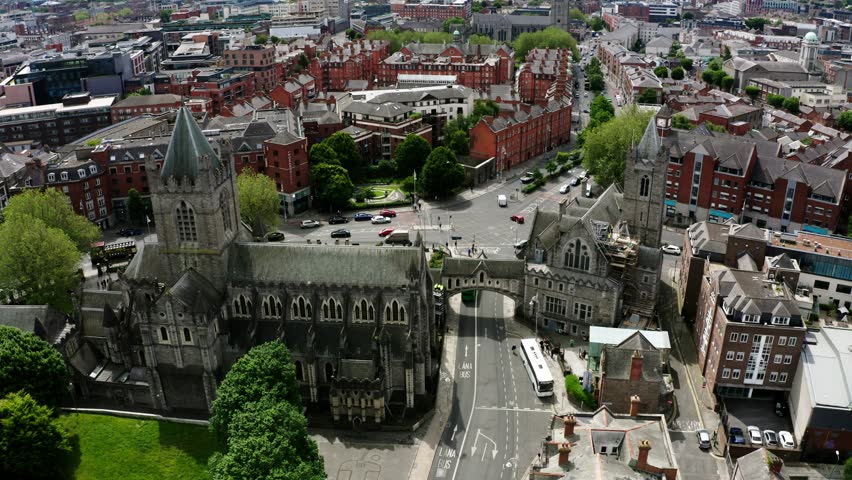 Aerial view of Dublinia and Christ Church Cathedral in Dublin.