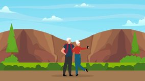 Senior Couple Hiking and Taking Selfie in Nature cartoon animation - Powered by Shutterstock - Get 15% off with code: PIKWIZARD15