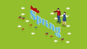 Spring Season Illustration with Couple in Nature Surrounded by Flowers and Text 3d animation cartoon - Powered by Shutterstock - Get 15% off with code: PIKWIZARD15