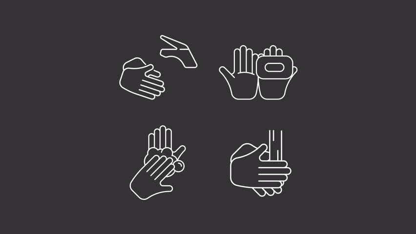 Animated handwashing methods white icons. Hand washing hygienic procedures line animation library. Heal care. Black illustrations on white background. HD video with alpha channel. Motion graphic