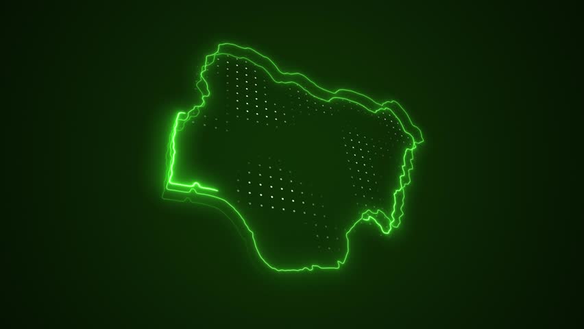 3D Moving Neon Green Nigeria Map Borders Outline Loop Background