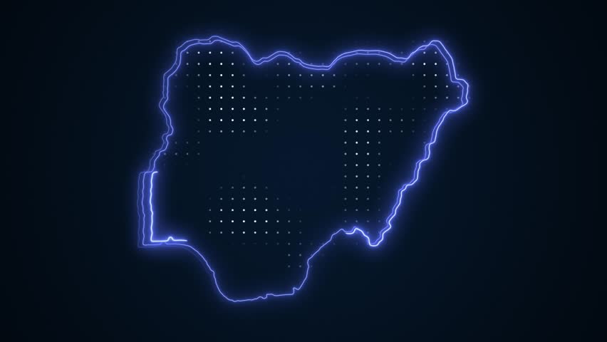 Neon Blue Nigeria Map Borders Outline Loop Background