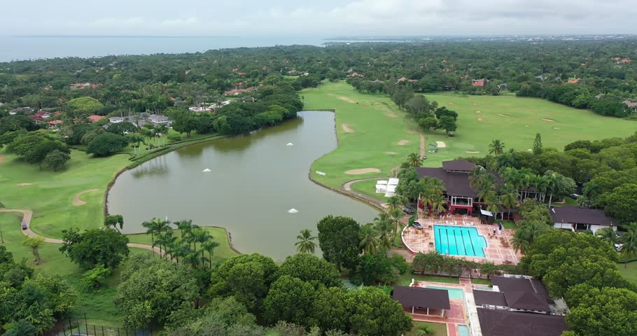 Aerial view of a green golf course. La romana country club, dominican republic