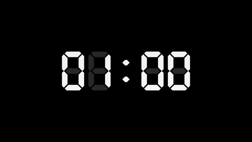 Negative Countdown 1 Minute. One Minute Negative Countdown Timer Animation. Digital Countdown Timer 1 Minute