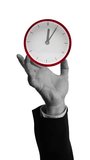 Monochrome hand holding a minimalist clock with red accents, symbolizing time management, urgency, and control in a surreal visual. Stop motion, animation. Concept of deadlines, business - Powered by Shutterstock - Get 15% off with code: PIKWIZARD15