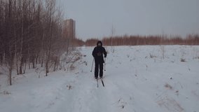 Aerial photography of a skier, a skier riding in the forest, aerial photography of skiing, a lone skier riding, cross-country skiing - Powered by Shutterstock - Get 15% off with code: PIKWIZARD15