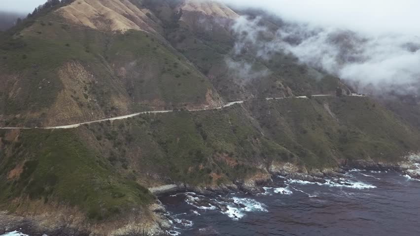 Big Sur 4K Aerial pull back June Gloom