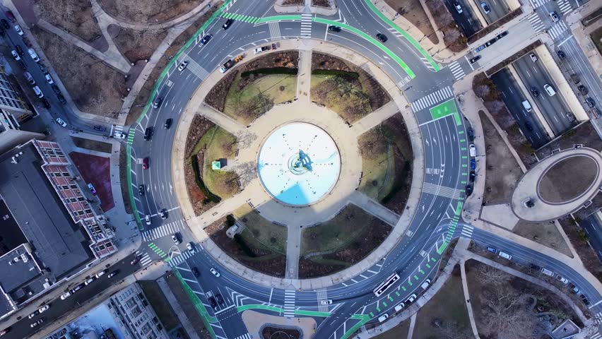 Logan Square At Philadelphia In Pennsylvania United States. Ben Franklin Parkway Roundabout. Downtown District. Logan Square At Pennsylvania United States. Freeway Road.