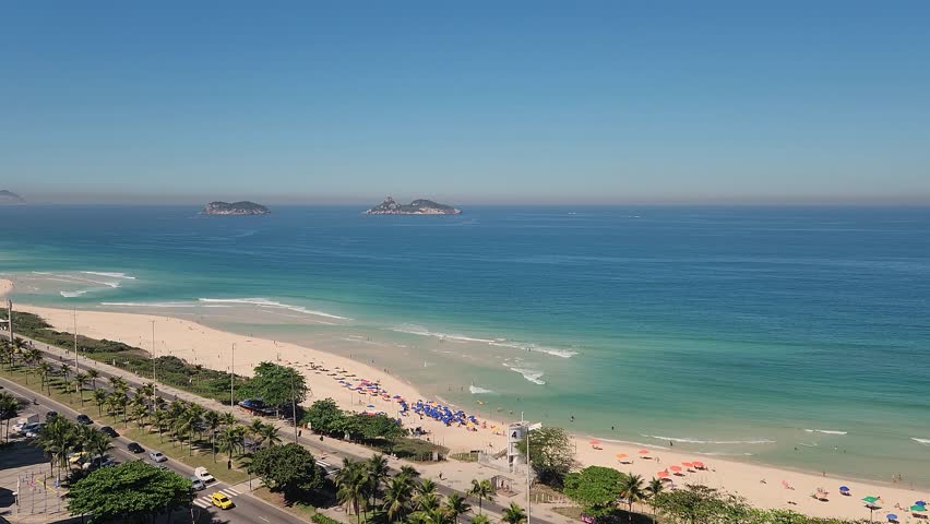 view of barra da tijuca beach in rio de janeiro, brazil.