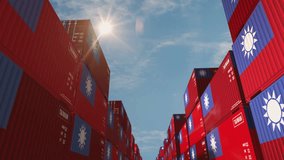 Taiwan export production and import cargo containers in row seamless and loopable business concept. Taiwanese flag industrial shipping box 3d loop. - Powered by Shutterstock - Get 15% off with code: PIKWIZARD15