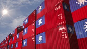 Taiwan export production and import cargo containers in row seamless and looping concept. Taiwanese flag industrial shipping box 3d loop. - Powered by Shutterstock - Get 15% off with code: PIKWIZARD15