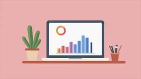 animated Flat design illustration of a laptop featuring business graphics, alongside a potted plant and pencil case. Represents business growth, success, and workspace organization. - Powered by Shutterstock - Get 15% off with code: PIKWIZARD15