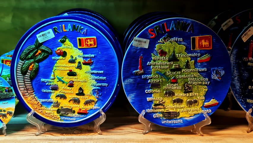 Close up shot of Sri Lankan plates in a souvenir shop in Ella, Badulla District of Uva Province, Sri Lanka