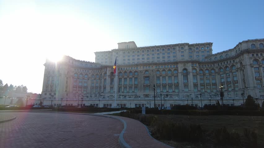 Bucharest, Romania — January 18, 2025: View of the parliament building. Parliament Palace. City landscape.