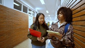 Students discussing notes in university hallway - Powered by Shutterstock - Get 15% off with code: PIKWIZARD15
