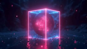 Neon Illuminated Cube with Cosmic Orb Inside Abstract Futuristic Design - Powered by Shutterstock - Get 15% off with code: PIKWIZARD15
