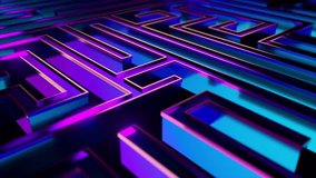 Metallic labyrinth glowing with vibrant neon lights, creating a visually captivating sequence of intricate pathways and challenging puzzles. 3D Illustration - Powered by Shutterstock - Get 15% off with code: PIKWIZARD15