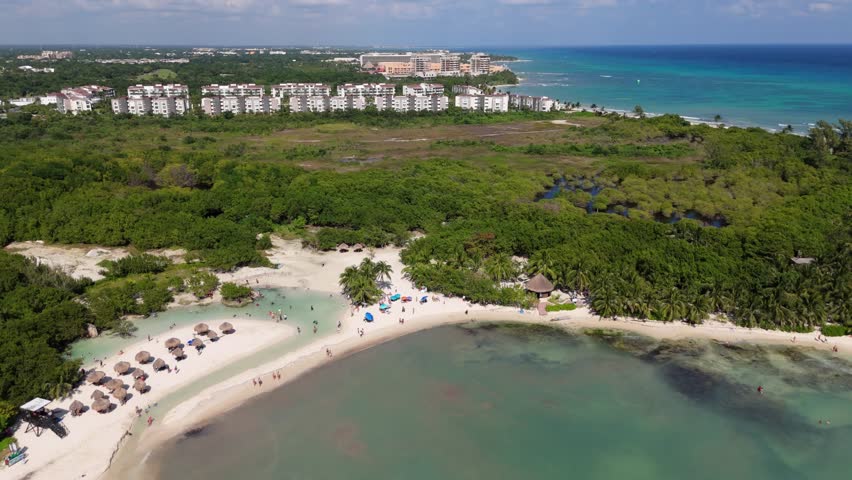 Aerial video of a beach near Cancun, Mexico