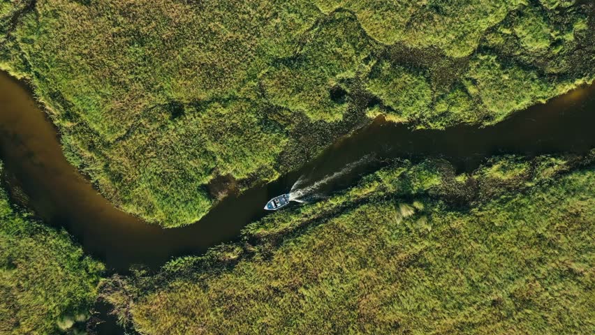 Aerial View of Boat at Okavango Delta, Botswana