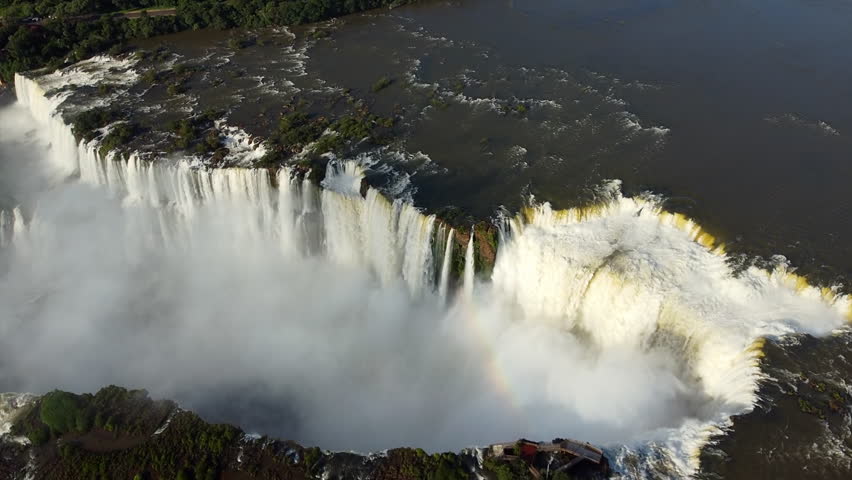 Aerial View Of Iguazu Falls of the Iguazu River In Argentina And Brazil Border.