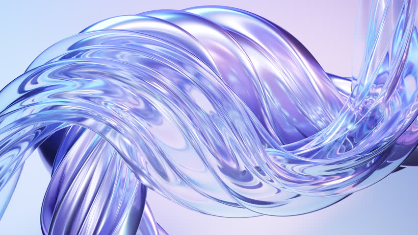 Abstract wave loop animation. 3D rendered background, flowing, fluid, twisted shapes with a metallic, glass and iridescent texture. Smooth light gradient. Elegant live wallpaper and animated footage