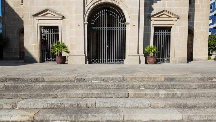 Establishing shot of Church de Fatima in O Couto, Ourense, Galicia, Spain